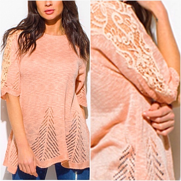 Gorgeous Scalloped Lace Knit Flowy Peach Top sold - Picture 4 of 8